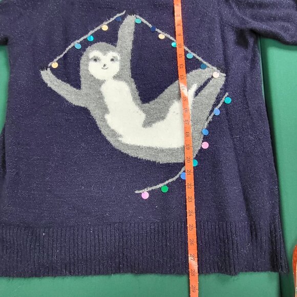 Lauren Conrad fuzzy blue Christmas holiday sloth sweater with sequins EUC sz XL - Picture 5 of 9
